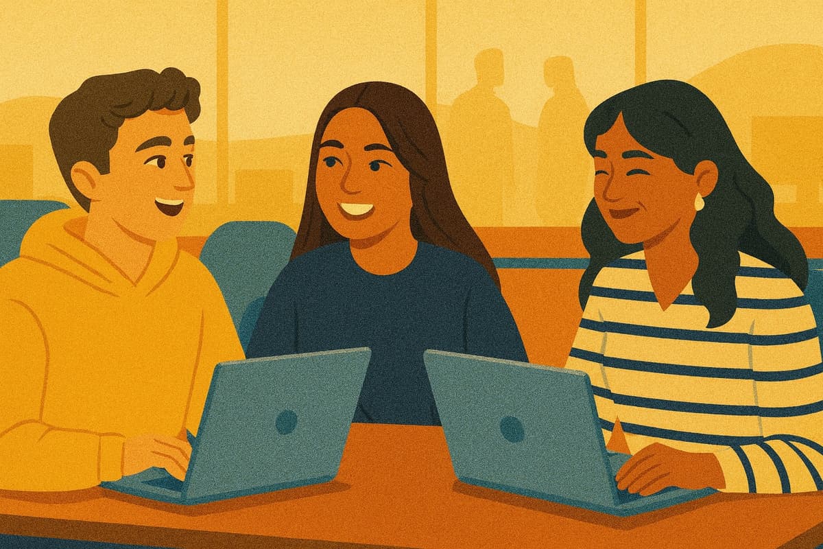 Students working on college applications